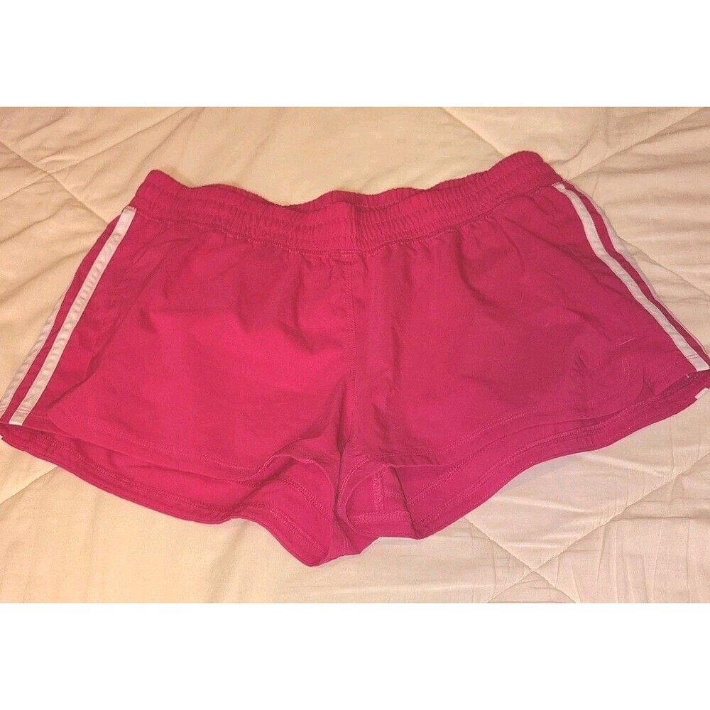 adidas Women's Pacer 3 Stripe Woven Polyester Gym Shorts - Pink Sz M